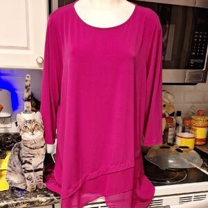 l Alfani Solid Purple Stretch 3/4  Length Plus Size Top 2X